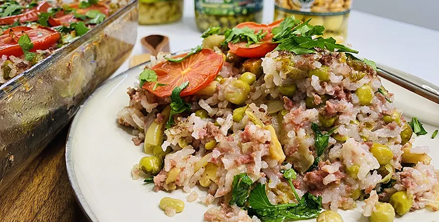 Orez cu legume si  carne de porc