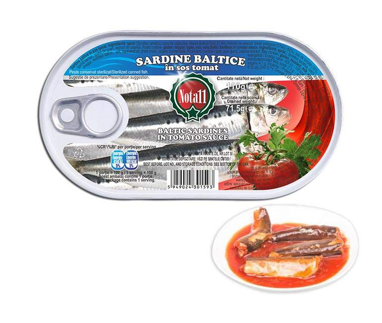 Sardine in sos tomat, conserva, 110 gr